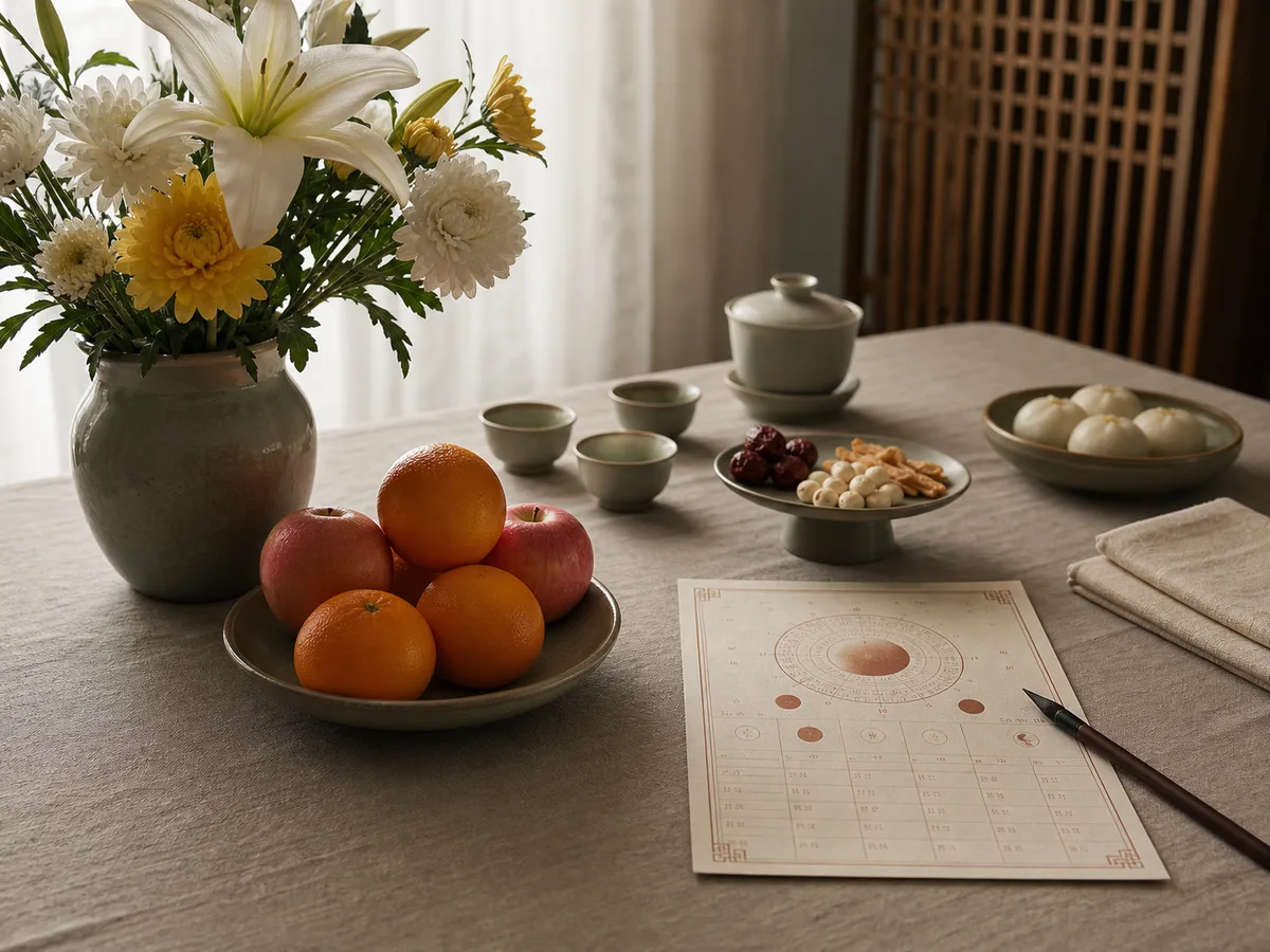 Offerings prepared for ancestral remembrance.