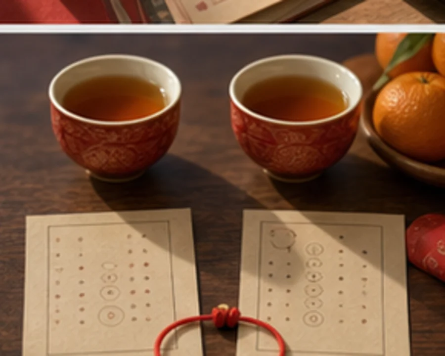 Two tea cups and calendar pages arranged for compatibility comparison.